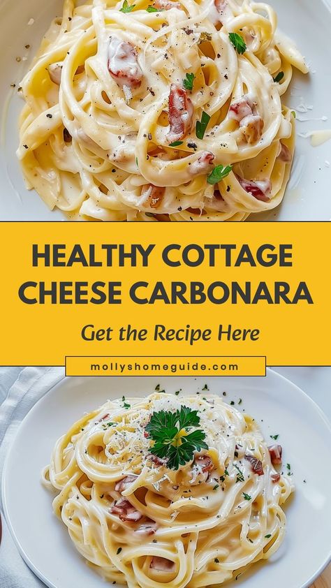 Indulge in a creamy and flavorful twist on a classic pasta dish with this cottage cheese carbonara recipe With the richness of cottage cheese blending perfectly with the savory pancetta and al dente spaghetti every bite is sheer perfection This easytomake and budgetfriendly recipe is ideal for a cozy dinner at home or impressing guests at your next gathering Elevate your cooking game with this delicious cottage cheese carbonara that will leave everyone wanting seconds

Ingredients
12 oun Ww Cottage Cheese Recipes, Cottage Cheese Bowl Recipes, Riccota Cheese Recipes, Healthy Carbonara, Cottage Cheese Dinner, Cottage Cheese Pasta, Pancetta Recipes, Cheese Pasta Recipes, Cottage Cheese Eggs