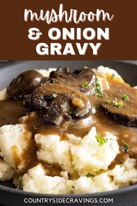 Mushroom Gravy Recipe Easy, Best Mushroom Gravy, Mashed Potatoes Chicken, Easy Mushroom Gravy, Gravy Sauce Recipe, Brown Onion Gravy, Onion Gravy Recipe, Beef Gravy Recipe, Homemade Brown Gravy