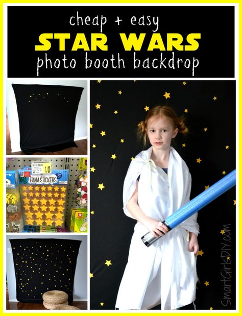 Cheap and easy DIY Star Wars photo booth backdrop for birthday parties Star Wars Photo Booth, Diy Party Photo Booth, Disfraz Star Wars, Baby Shower Photo Booth Props, Diy Star Wars, Star Wars Baby Shower, Star Wars Theme Party, Diy Star, Baby Shower Photo Booth