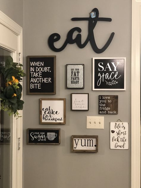 Kitchen Wall Art Diy, Signs And Sayings, Kitchen Gallery Wall, Seni Pop, Bedroom Cupboard, Wall Decor Kitchen, Kitchen Decor Wall Art, Dining Room Wall Decor, Bedroom Wardrobe