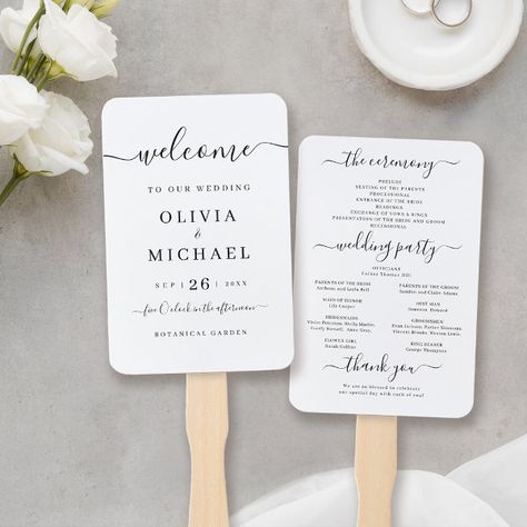 Modern simple elegant script wedding program hand fan Wedding Programs Fans, Wedding Fans For Guests, Script Typography Design, Calligraphy Simple, Wedding Processional, Classic Calligraphy, Program Fans, Wedding Program Fans, Wedding Fans