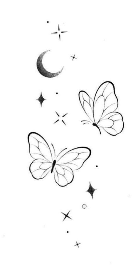 Butterfly Doodle Art Simple, Fine Line Butterfly Tattoo Shoulder, Crystal Butterfly Tattoo, Butterfly Tattoo Designs Small, Small Butterfly Tattoo Designs, Butterfly Drawing Outline, Butterflies Simple, A Butterfly Tattoo, Flower With Butterfly