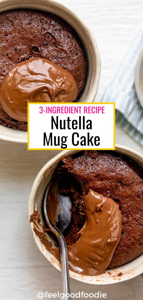 Actually Good Mug Cake, Microwave Dessert Nutella, Mug Cake Recipe 3 Ingredient, Easy Nutella Recipes Microwave, 2 Min Desserts, Cookie Recipes In Microwave, Single Serve Nutella Desserts, Desert Microwave Recipes, Nutella Mug Cake Microwave No Egg