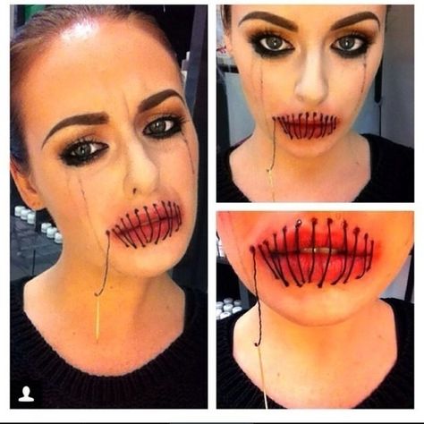 We have 50 halloween makeup tutorials and ideas for Halloween that are perfect for any woman. Special Effects Makeup Ideas, Zipper Face Makeup, Scary Halloween Makeup Ideas, Scary Halloween Makeup, Halloween Puzzles, Creepy Makeup, Zipper Face, Face Ideas, Joker Makeup