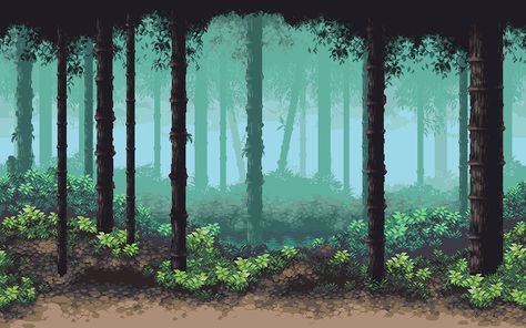 KFK: Bamboo Forest @ PixelJoint.com Game Background Art, Pixel Art Landscape, Piskel Art, 8 Bit Art, Pixel Art Background, Arte 8 Bits, 8bit Art, Cool Pixel Art, Pixel Art Games