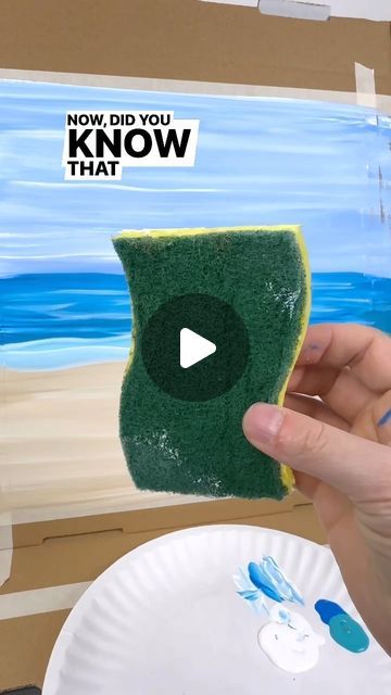 Emily Seilhamer on Instagram: "Tip: Use a sponge to paint waves!🎨 #easypainting #tipsandtricks #paintingtips #lifehacking" How To Paint A Silhouette Person, How To Paint A Starfish, Ocean Canvas Art, Beach Waves Painting Tutorial, Acrylic Beach Painting Ideas, How To Make Waves Painting, How To Paint Waves Easy, How To Paint An Ocean Scene, Easy Seascape Painting