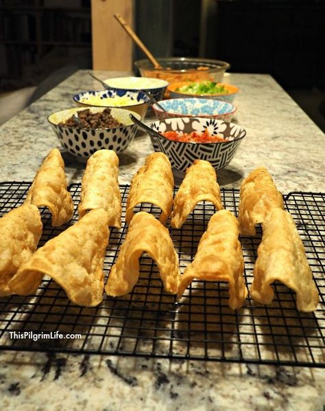 Frying taco shells at home is easy and home-fried taco shells are so good, you'll never go back to taco shells out of a box! Making a batch of Spanish-style rice to go with your tacos is simple and delicious too! #homemade #tacoshells #spanishrice #easy #recipe #mexican #tacos #thispilgrimlife Fry Taco Shells, Deep Fried Tacos, Homemade Taco Shells, Crispy Taco Shells, Traditional Spanish Recipes, Fried Tacos, Homemade Greek Yogurt, Healthy Instant Pot, Crispy Tacos