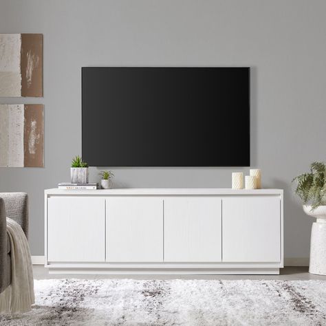 Latitude Run® Presque Rectangular TV Stand For TV's Up To 80" In White & Reviews - Wayfair Canada Transitional Tv Stand, Contemporary Tv Stand, White Tv Stands, Eclectic Modern, Tv Stands And Entertainment Centers, Wall Mounted Tv, Media Console, Living Room Tv, Entertainment Center