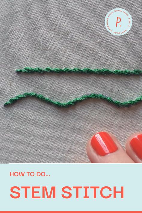 Embroidery tutorials for beginners - this video shows you how to do Stem Stitch, a basic stitch in hand embroidery, with easy step-by-step instructions. #stemstitch #embroidery #embroiderytutorial #embroideryinspiration #handembroidery #howto #tutorial How To Do Stem Stitch Embroidery, Embroidery Stitches For Stems, How To Stem Stitch, Pretty Embroidery Stitches, Hand Embroidery Stem Stitch, Embroidery Stem Stitch Tutorial, Sweatshirt Embroidery Diy Easy, How To Stem Stitch Embroidery, Stem Embroidery Stitch