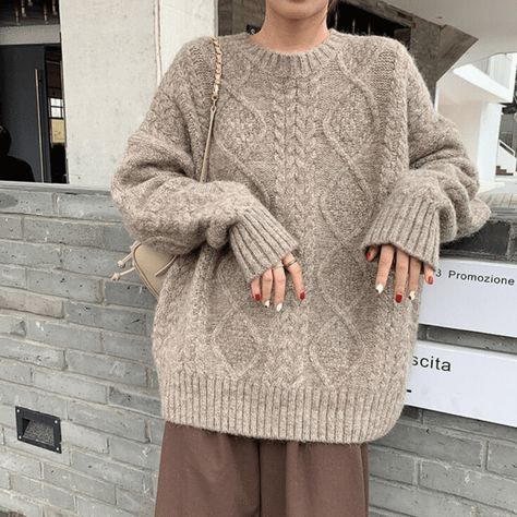 SALE $119.99-$79.99 Knit Sweater Outfit, Autumn Outfit, Winter Fashion Outfits, Sweaters Oversized, Cotton Sweater, Look Fashion, Outfit Inspirationen, Aesthetic Clothes, Fashion Inspo Outfits