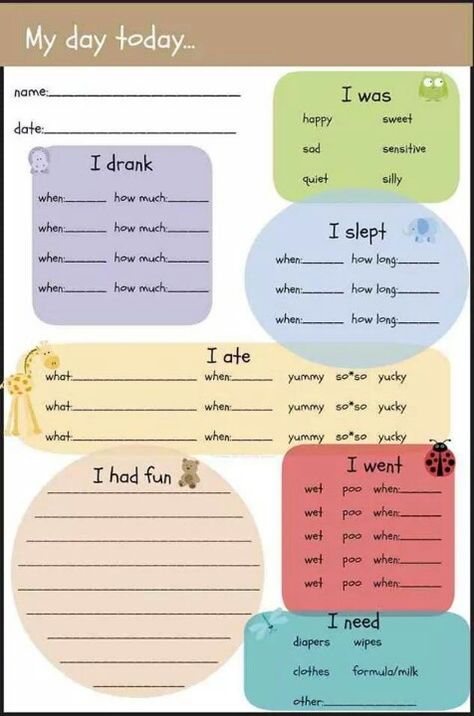 Daily diary Weekly Report Template, Preschool Daily Report, Daily Report Template, Infant Daily Report, Home Daycare Ideas, Infant Daycare, Daycare Rooms, Weekly Report, Daycare Themes