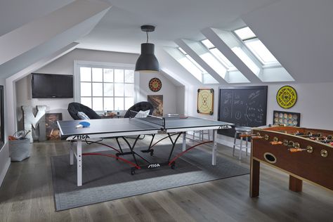 VELUX Skylights complement vaulted ceilings, brightening up any space with natural light. Attic Game Room, Bonus Room Decorating, Bonus Room Office, Bonus Room Design, Room Above Garage, Garage Game Rooms, Velux Skylights, Skylight Blinds, Garage Loft