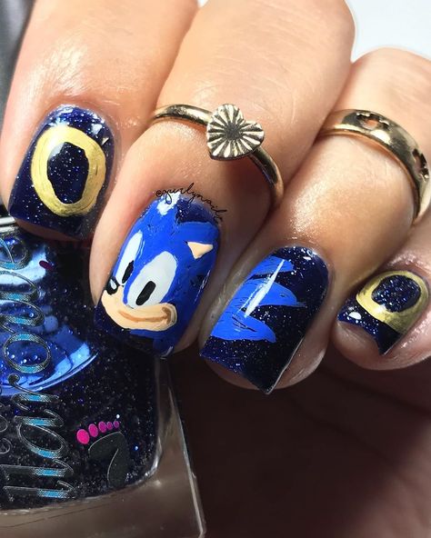 Sonic Nails, Nail Art For Kids, Painting Skills, September Nails, Classic Sonic, Blue Polish, Nail Blue, I Tried My Best, Nail Pictures