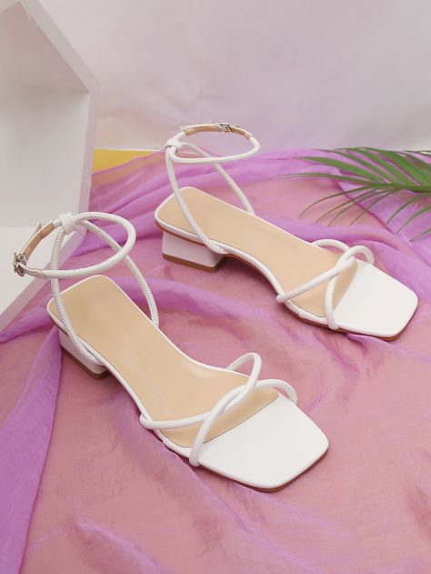 White Elegant Collar   Plain Ankle Strap Embellished   Women Shoes Cute Heels Classy, Elegant Shoes Heels, Casual Oufits, Indian Shoes, Fashion Shoes Heels, Simple Sandals, Shoes Heels Classy, Elegant Sandals, Ankle Strap Sandals Heels