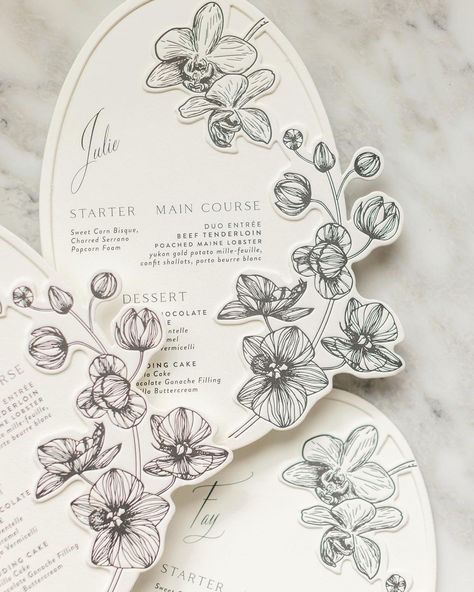 Orchid Wedding Theme, Carnation Wedding, Elegant Wedding Menu, Letterpress Design, Invitation Inspiration, Wedding Card Design, E Card, Wedding Mood Board, Floral Invitation