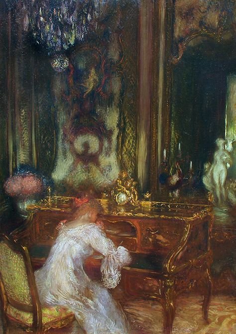 The Letter - Gaston La Touche - (French: 1854-1913) Gaston La Touche, Maine Art, Interior Paintings, New York Art, Impressionist Art, Impressionist Paintings, Post Impressionists, Ethereal Art, French Art