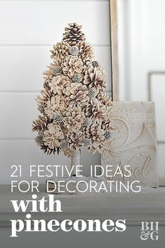 Pinecones of various shapes and sizes come together to make this gorgeous DIY pinecone tree decoration. To make this DIY pinecone project, hot glue large pinecones around a foam cone starting at the top. Guests are sure to love this creative Christmas decor. #decoratingwithpinecones #pineconecenterpieces #christmas #diyprojects #decoratingwithpineconesforwinter #bhg Fir Cones Decorations, Decorating With Pinecones, Xmas Signs, Pinecone Tree, Pine Cone Christmas Decorations, Pinecone Crafts Christmas, Pine Cone Christmas, Fir Cones, Pine Cone Christmas Tree