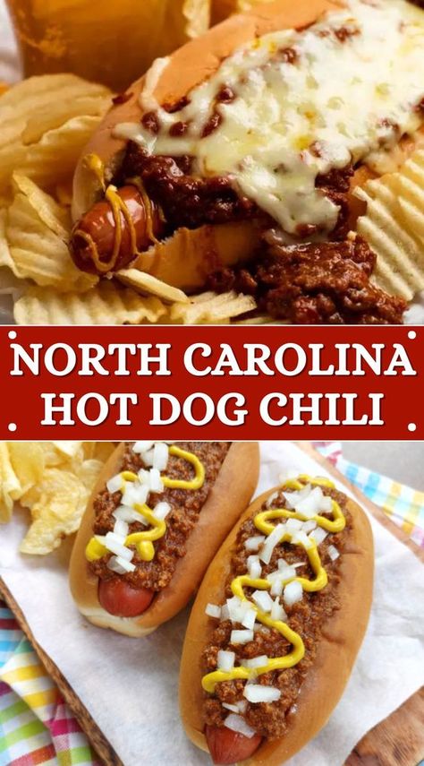 Experience the bold flavors of the South with the North Carolina Hot Dog Chili Recipe! Learn the art of crafting a savory and hearty chili that's perfect for topping your favorite hot dogs. It's a taste of North Carolina's culinary heritage. Small Batch Hot Dog Chili, Chilly Dogs Recipe, Nathans Hot Dogs Recipes, Custard Stand Hot Dog Chili Recipe, Chilli Hot Dogs Recipes, Beef Hotdogs Recipe, Glizzy Hot Dog, Hot Dog Chili Recipe Southern, Hot Dog Sauce Recipe Homemade