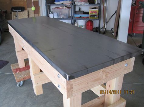 Sheet Metal Worktop Garage Bench, Workbench Table, Workbench Top, Workbench Designs, Shop Work Bench, Woodworking Bench Plans, Shop Bench, Diy Workbench, Garage Work Bench