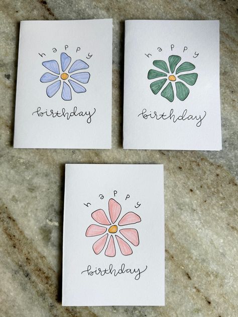 These beautiful handmade birthday cards are created by my daughter, Annika. Each card is hand-crafted, not reprinted. You will receive a set of 3 birthday cards with 3 envelopes. Cards are blank inside. Since each card is handmade, the colors and pictures may vary slightly from what is shown. The cards are approximately 4 x 5.5 inches. Please message us with any questions. Thank you so much for visiting Arrowhead Skies! Diy Birthday Card Ideas Friends, Easy Watercolor Bday Cards, Handmade Birthday Cards For Daughter, Floral Greeting Cards Handmade, Homemade 1st Birthday Cards, Thank You Card Design Diy, Happy Birthday Card Homemade, Homemade Birthday Cards Watercolor, Taylor Swift Birthday Cards Handmade