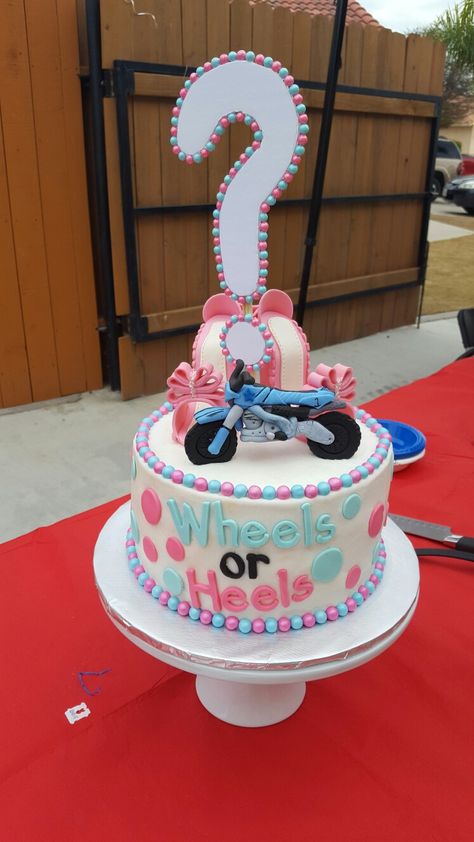 Gender Reveal Ideas With Motorcycle, Gender Reveal Biker Theme, Wheels Or Heels Gender Reveal Cake, Gender Reveal Motorcycle Theme, Gender Reveal Ideas Motorcycle, Motorcycle Gender Reveal Ideas, Gender Reveal Motorcycle, Motorcycle Gender Reveal, Wheels Or Heels Gender Reveal