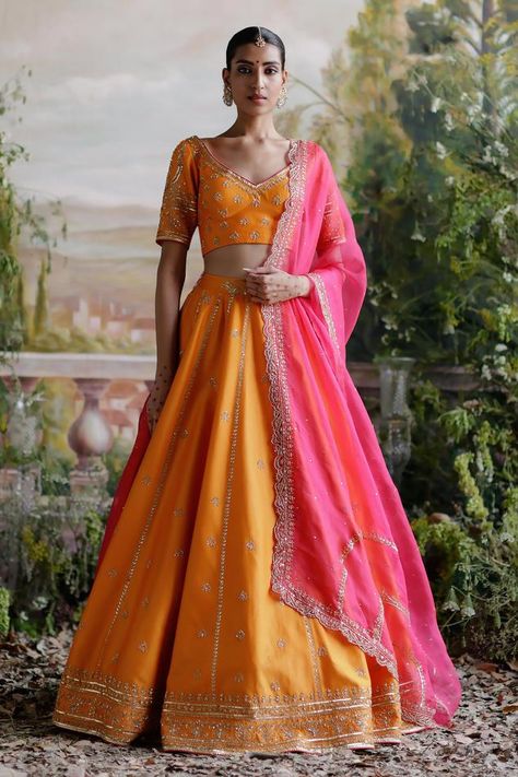 Buy Jigar Mali Collection | Lehengas, Sarees for Women Online - Aza Fashions Jigar Mali, Exclusive Blouse Designs, Embellished Lehenga, Orange Lehenga, Raw Silk Lehenga, Birthday Post, Desi Wear, Pink Lehenga, Bridal Dress Fashion