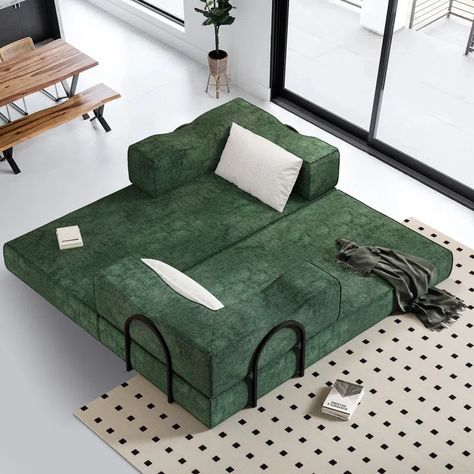 Latitude Run® Colerain 80'' Chenille Square Arms Modular Sleeper | Wayfair Green Floor Sofa, Sofa Bed Living Room Small Apartments, Sleeper Sofas Small Spaces, Build A Sofa, Small Apartment Couch, Square Couch, Mattress Couch, Melba Toast, Sofa Bed Living Room