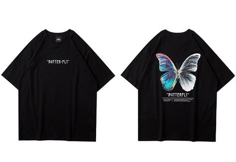 Color Butterfly, Style Japonais, Japanese Streetwear, Streetwear Tshirt, T Shirt Oversized, Style Streetwear, Mode Streetwear, Streetwear Women, T Shirt And Shorts