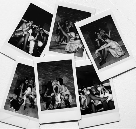 Black And White Polaroid Pictures, Black And White Party Photos, Black And White Polaroid Aesthetic, Black Polaroid Aesthetic, Film Noir Party Theme, Polaroid Bachelorette Ideas, Party Black And White Aesthetic, Monochrome Polaroid, Black And White Aesthetic Party