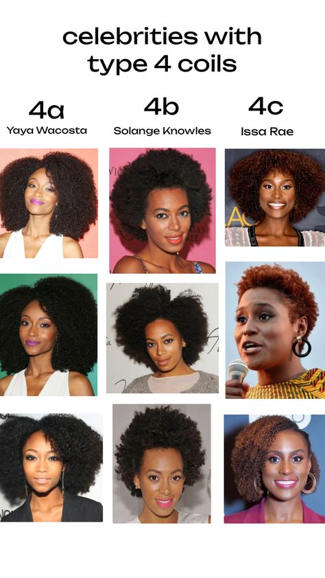 Curly Types Charts, 4b Hair Type, 4a Hair Type, Hair Type Chart, Yaya Dacosta, 4b Natural Hair, 4a Natural Hair, Type 4c Hairstyles, Wet Look Hair