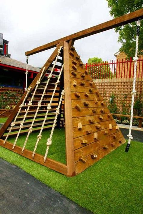 This is a great idea to go along with a playhouse, especially if it had a platform at the top and monkey bars over to the playhouse. Diy Playground, Playground Design, Climbing Frame, Backyard Playground, Backyard Diy Projects, Backyard Play, Backyard For Kids, Backyard Projects, Backyard Fun