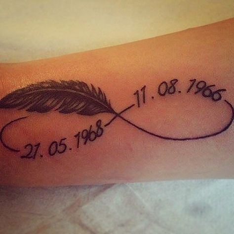 Special Dates // Infinity Sign Tattoo Ideas Infinity Sign Tattoo, Infinity Signs, Infinity Symbol Tattoo, Rip Tattoo, Infinity Tattoo Designs, Tattoos Infinity, Date Tattoos, Remembrance Tattoos, Infinity Tattoos