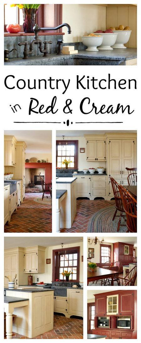 Country Kitchen in Red and Cream - Town & Country Living Kitchen Country Style, Red Country Kitchens, Cream Kitchen Cabinets, Bedroom Remodeling, Guest Bedroom Remodel, Small Bedroom Remodel, Kitchen Country, French Country Bedrooms, French Country Kitchens