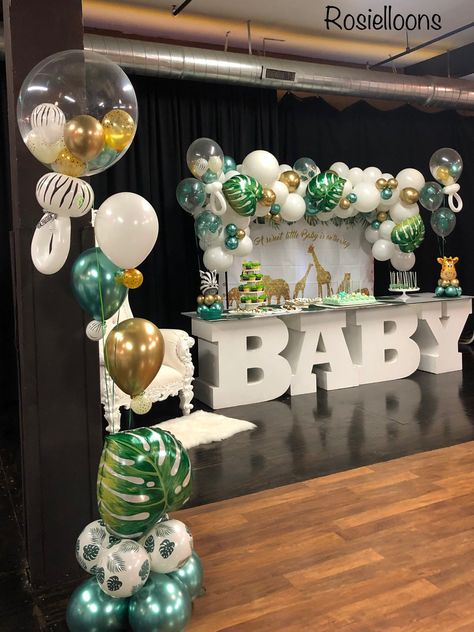 Forest Baby Shower Ideas, Jungle Theme Decorations, Safari Baby Shower Boy, Pink And Gold Birthday Party, Balloons Decor, Lion King Baby Shower, Baby Shower Safari Theme, Forest Baby Showers, Animal Baby Shower Theme