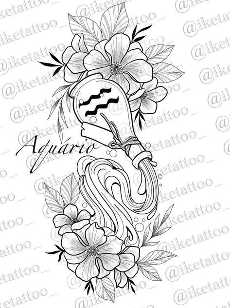 Female Aquarius Tattoo, Zodiac Tattoo Stencils, Aquarius Sketches Drawings, Aquarius Tattoo Stencils, Aquarius Women Tattoo, Aquarius Back Tattoo Women, Aquarius Inspired Tattoos, Aquarius Tattoo Sleeve, Aquarius Tattoo Black Women