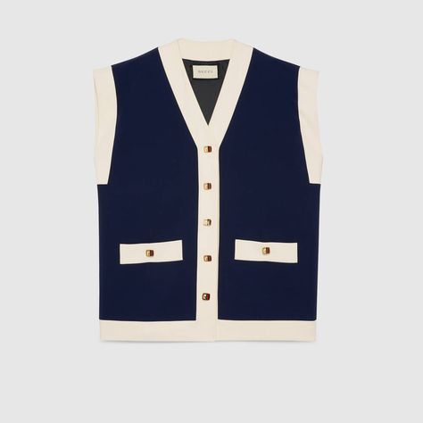 Shop the Cady viscose vest in blue at GUCCI.COM. Enjoy Free Shipping and Complimentary Gift Wrapping. Lux Fashion, Gucci Fashion, Three Piece Suit, Floral Jacquard, Vest Fashion, Look Cool, Outerwear Women, Sweater Vest, Boy Outfits