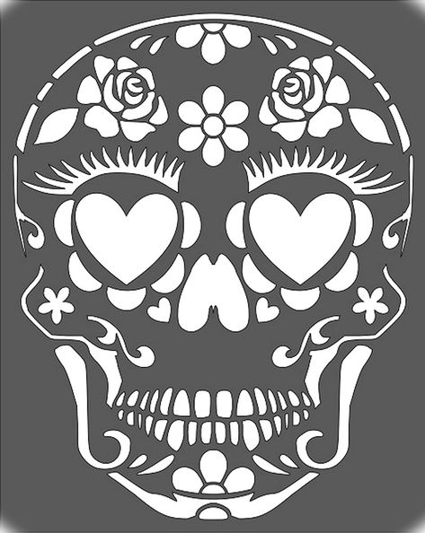 Sugar Skull - Day of The Dead Stencil 8 x 10 inch Custom Cut Plastic Art Craft Reusable Template Logo for Scrapbooking Wall Wood Glass Painting Sugar Skull Stencil, Pumpkin Carving Stencils Templates, Sugar Skull Pumpkin, Sugar Skull Face Paint, Day Of The Dead Diy, Sugar Skull Painting, Skull Face Paint, Halloween Pumpkin Crafts, Skull Stencil