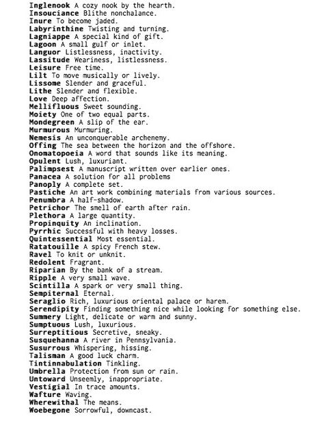 Reference For Writers, nevver: The 100 Most Beautiful Words in English Most Beautiful Words In English, Beautiful Words In English, Poetic Words, English Dictionary, Most Beautiful Words, English Vocab, Good Vocabulary Words, Unusual Words, Good Vocabulary