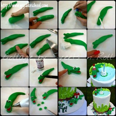 Crocodile Cake, Alligator Cake, Reptile Party, Dragon Cake, Clay Works, Cake Printing, Animal Cakes, Modeling Chocolate, Sugar Flowers