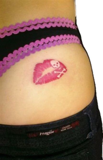 Heart Tattoo, On The Side, Skull Tattoo, Lips, Tattoos, Pink