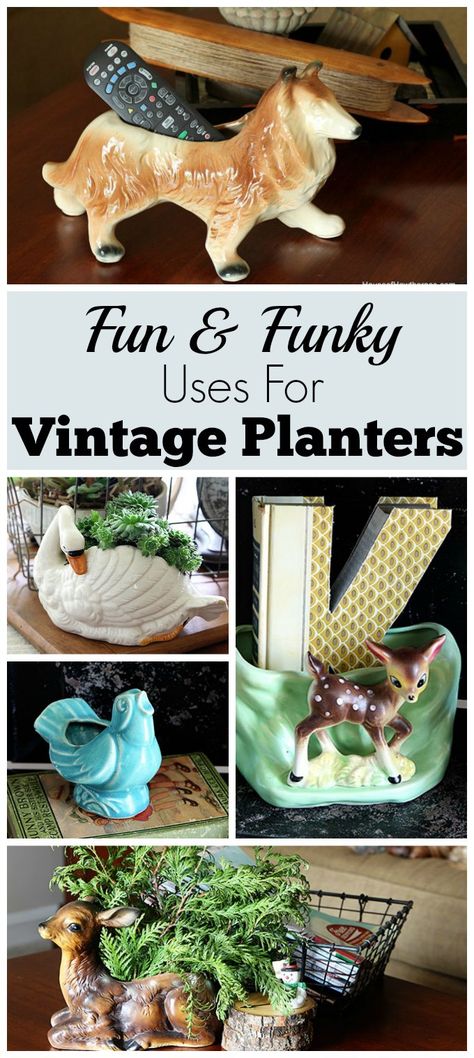 Alternative Uses For Vintage Planters Upcycle Vintage Glassware, Small Planter Ideas, Decorating With Vintage Items, Vintage Decor Ideas, Thrift Store Upcycle, Vintage Flower Pots, Vintage Thrift Stores, Vintage Jewelry Diy, Vintage Decorating