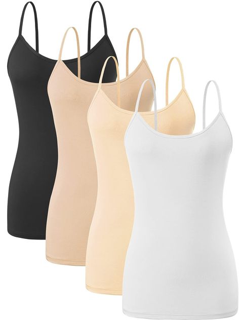 Basic Cami Tank Tops Women Lightweight Camisole Stretch Tank Top Adjustable 4-Pack Spaghetti Strap Tank Top Outfit, Layering Tank Tops, Strap Tank Top, Womens Camisoles, Tank Top Straps, Spaghetti Strap Tank Top, Jeans Leggings, Tank Top Camisole, Tank Top Cami