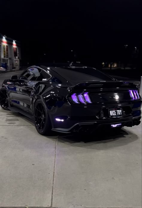 Blacked Out Mustang Gt, Black Out Cars, Best Looking Cars, Dark Cars Aesthetic, Car Wallpaper Mustang, Mustang Wallpaper Aesthetic, All Black Mustang, Blacked Out Mustang, Cars Aesthetic Black