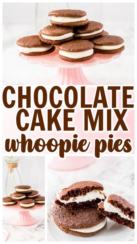 Cake Box Whoopie Pies, German Chocolate Whoopie Pies, Chocolate Cake Mix Whoopie Pies, Box Cake Whoopie Pies, Whoopie Pies From Box Cake Easy, Whoopie Pies With Cake Mix Simple, Chocolate Whoopie Pies From Box Cake, Cake Mix Whoopie Pies Simple, Easy Whoopie Pies Cake Mixes