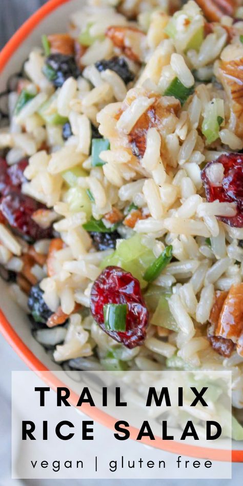 Summer Rice Salad Recipes Cold, Gluten Free Rice Dishes Easy Recipes, Easy Vegan Cold Lunches, Rice Based Salads, Leftover Rice Salad Recipes, Rice Fruit Salad, Rice In Salad, Cold Rice Salads Summer, Cold Rice Dishes