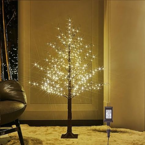 LITBLOOM Lighted Brown Tree Plug in 430 LED Fairy Lights 4FT, Twig Tree with Lights for Indoor Outdoor Home Thanksgiving Christmas Decoration Alpine Christmas Tree, Alpine Tree, Warm White Fairy Lights, Tree With Lights, White Christmas Lights, White Fairy Lights, Flocked Trees, Twig Tree, Prelit Tree