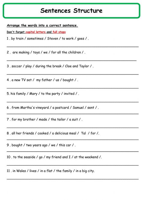 Sentence Construction Activities, Structure Of Sentences In English, English Sentence Structure Worksheet, Forming Sentences Worksheets, Sentence Construction Grade 1, Jumbled Sentences Worksheet For Class 3, Constructing Sentences Worksheets, Rewrite The Sentences Worksheet, Simple Sentence Worksheet