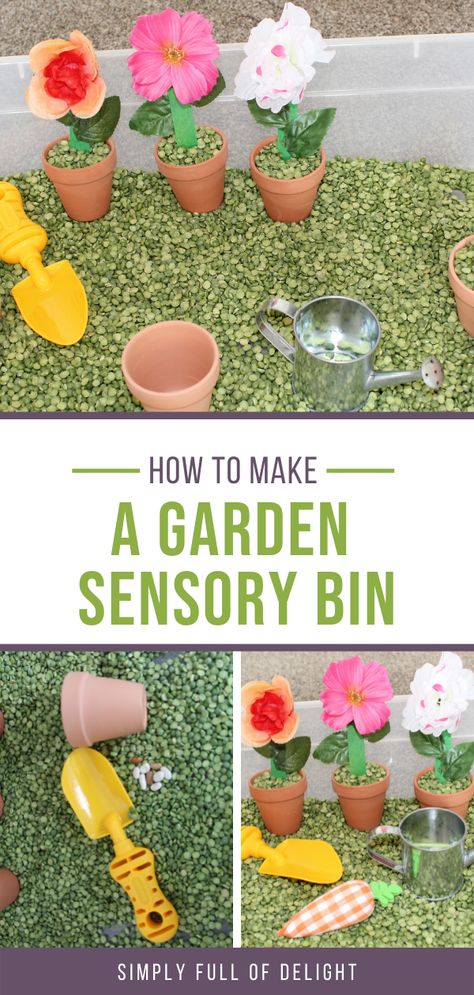 4h Health Project, Easy Sensory Bin, Vegetable And Flower Garden, Garden Sensory Bin, Garden Sensory, Sensory Gardens, Easter Craft For Kids, Toddler Sensory Bins, Preschool Garden