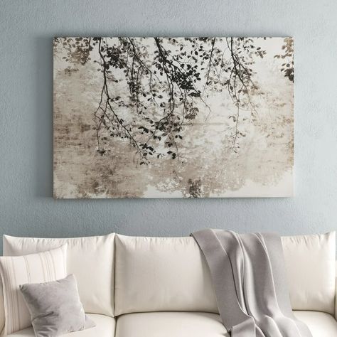 Lark Manor Taupe Soft Reflection - Wrapped Canvas Photograph Print & Reviews | Wayfair Organic Modern Artwork, Wall Art Above Fireplace, Taupe Walls, Floral Collage, White Landscape, Wall Art Black And White, Landscape Orientation, Black And White Landscape, Black And White Tree