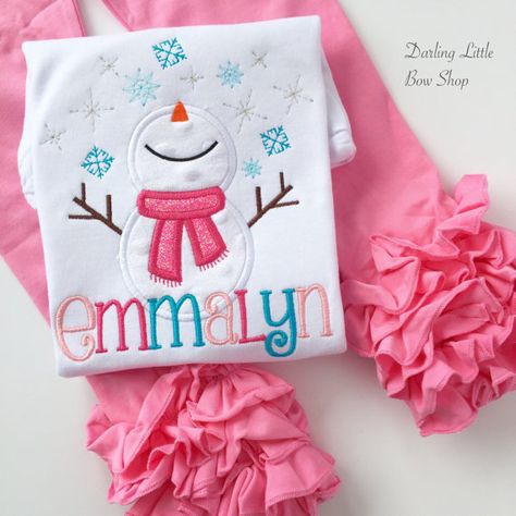 Snowman Bodysuit OR Shirt for Girls by DarlingLittleBowShop Monogrammed Baby Clothes, Christmas Monogram Shirt, Christmas Applique Patterns, Machine Embroidery Gifts, Toddler Christmas Shirt, Beginning Quilting, Snowman Shirt, Girls Applique, Kids Sewing